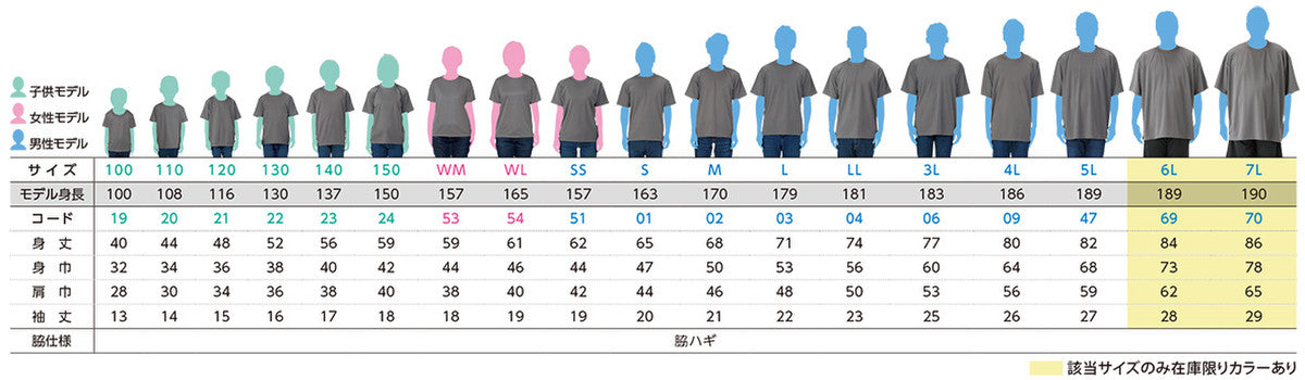 ドライTシャツ サイズ表